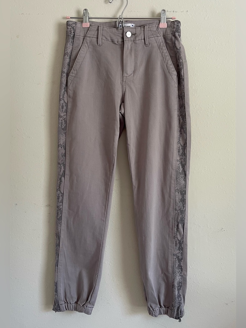 PAIGE Taupe Joggers with Snake-Print Side Stripes